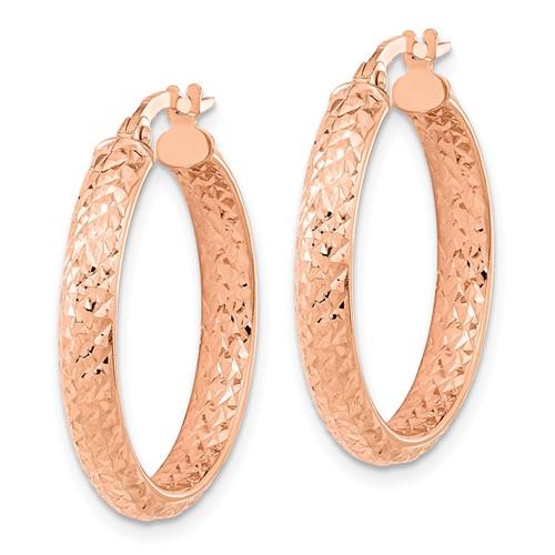 14k rose gold diamond cut inside outside round hoop earrings 25mm x 3.75mm