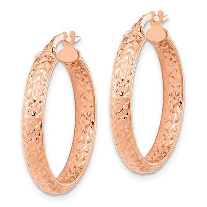 14k rose gold diamond cut inside outside round hoop earrings 25mm x 3.75mm