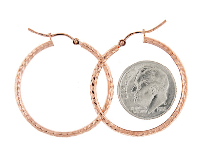 14k rose gold 30mm x 2mm diamond cut round hoop earrings