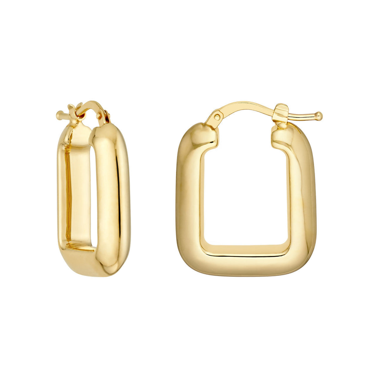 14k yellow gold square puffy geometric modern hoop earrings