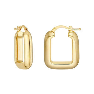14k yellow gold square puffy geometric modern hoop earrings