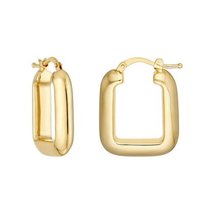 14k yellow gold square puffy geometric modern hoop earrings