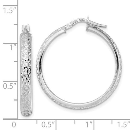 14k white gold diamond cut round hoop earrings 28mm x 4mm