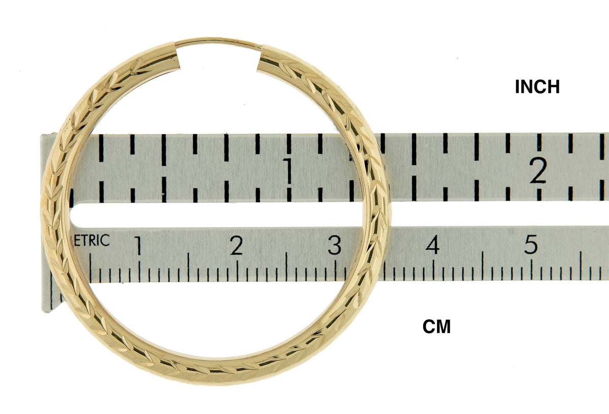 10k yellow gold diamond cut round endless hoop earrings 33mm x 3mm