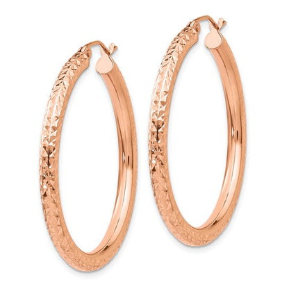 10k rose gold diamond cut round hoop earrings 35mm x 3mm
