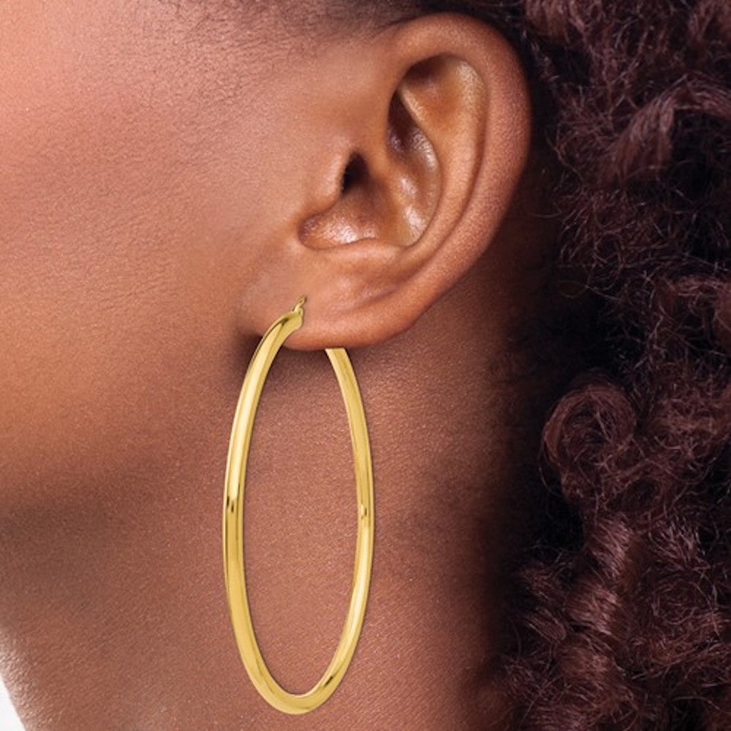 10k yellow gold classic round hoop earrings 65mm x 3mm