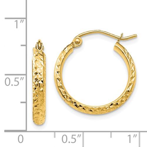 14k yellow gold diamond cut round hoop earrings 18mm x 2.5mm