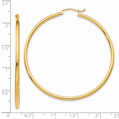 14K Yellow Gold 50mm x 2mm Lightweight Classic Round Hoop Earrings