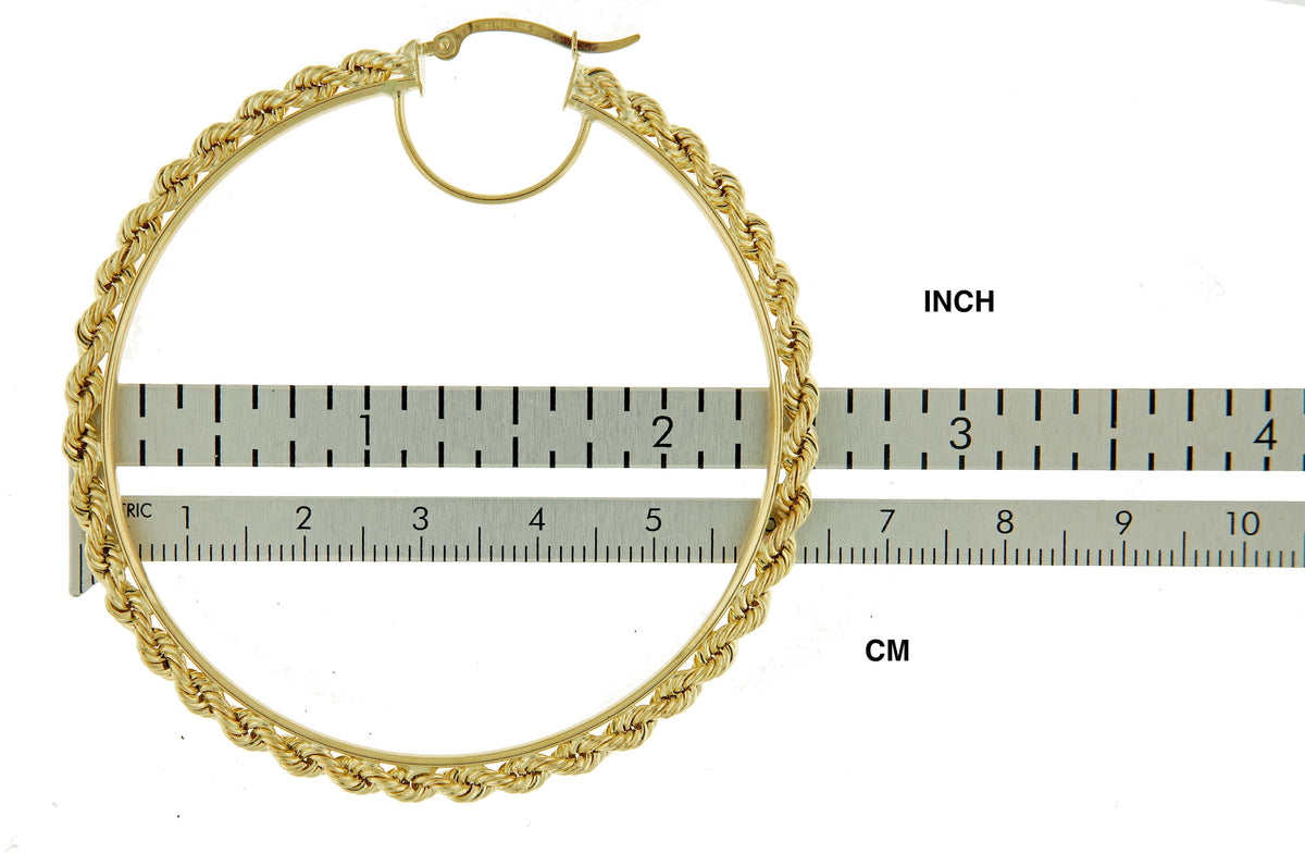 10k yellow gold diamond cut rope round hoop earrings 65mm x 2.95mm