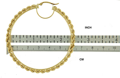 10k yellow gold diamond cut rope round hoop earrings 65mm x 2.95mm