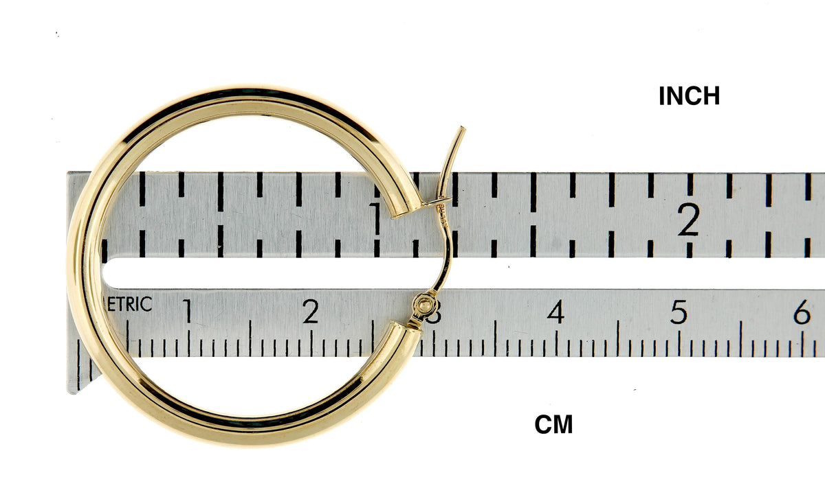 14K Yellow Gold 30mm x 3mm Lightweight Classic Round Hoop Earrings