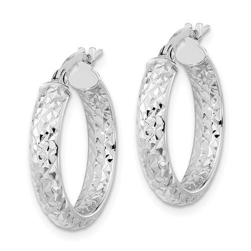 14k white gold diamond cut inside outside round hoop earrings 19mm x 3.75mm