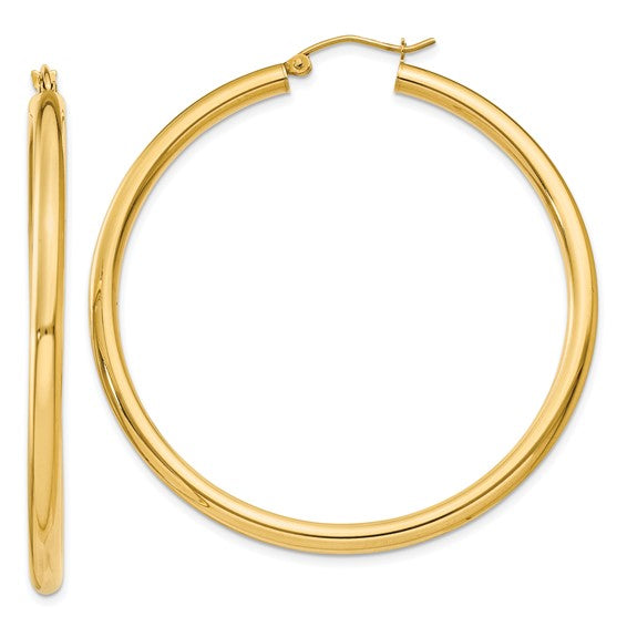 10k yellow gold classic round hoop earrings 50mm x 3mm