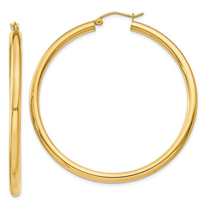 10k yellow gold classic round hoop earrings 50mm x 3mm