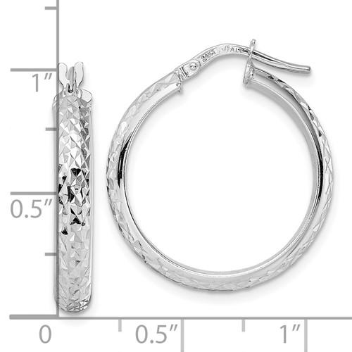 14k white gold diamond cut round hoop earrings 23mm x 4mm