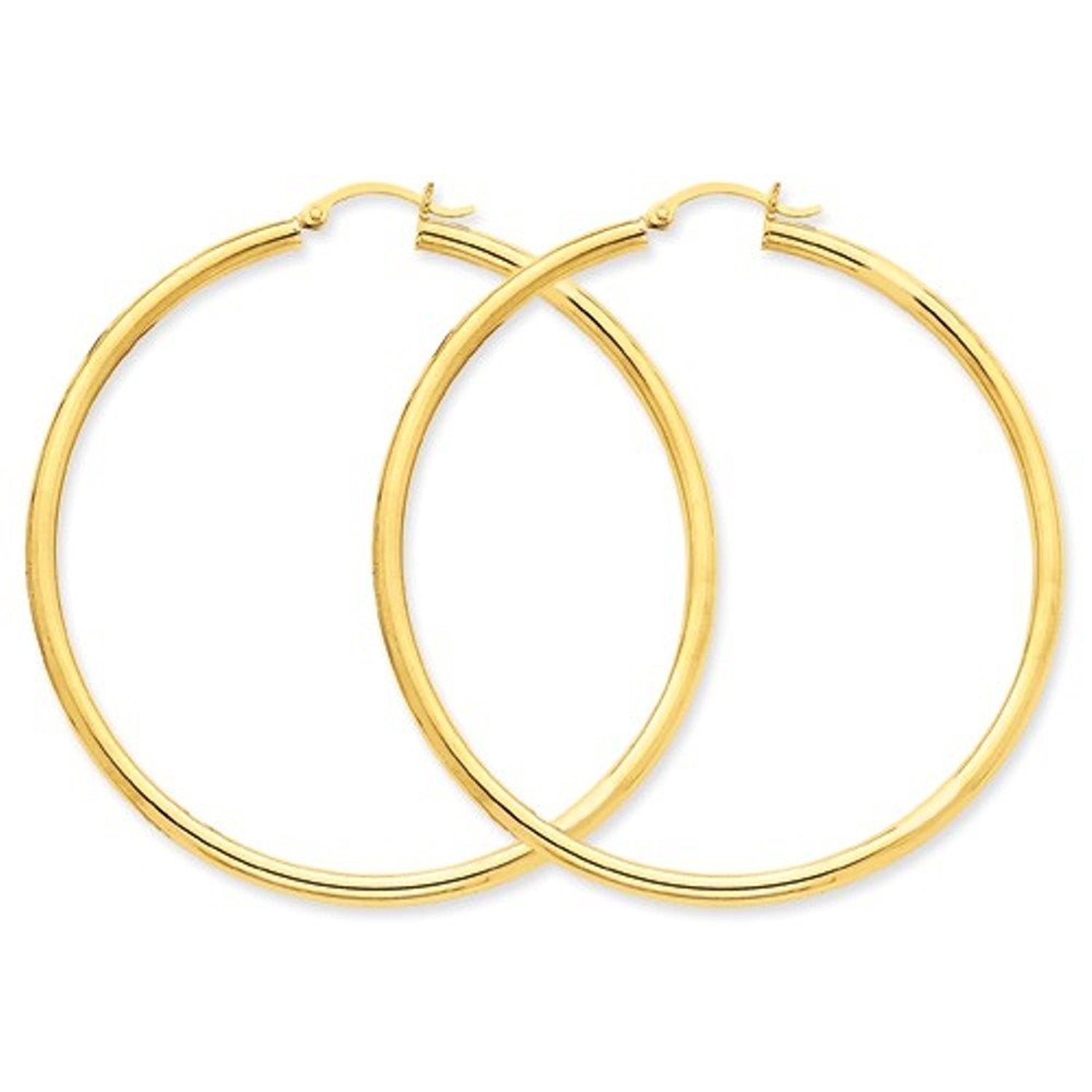 14k Yellow Gold Classic Round Large Hoop Earrings 58mm x 3mm Lightweight