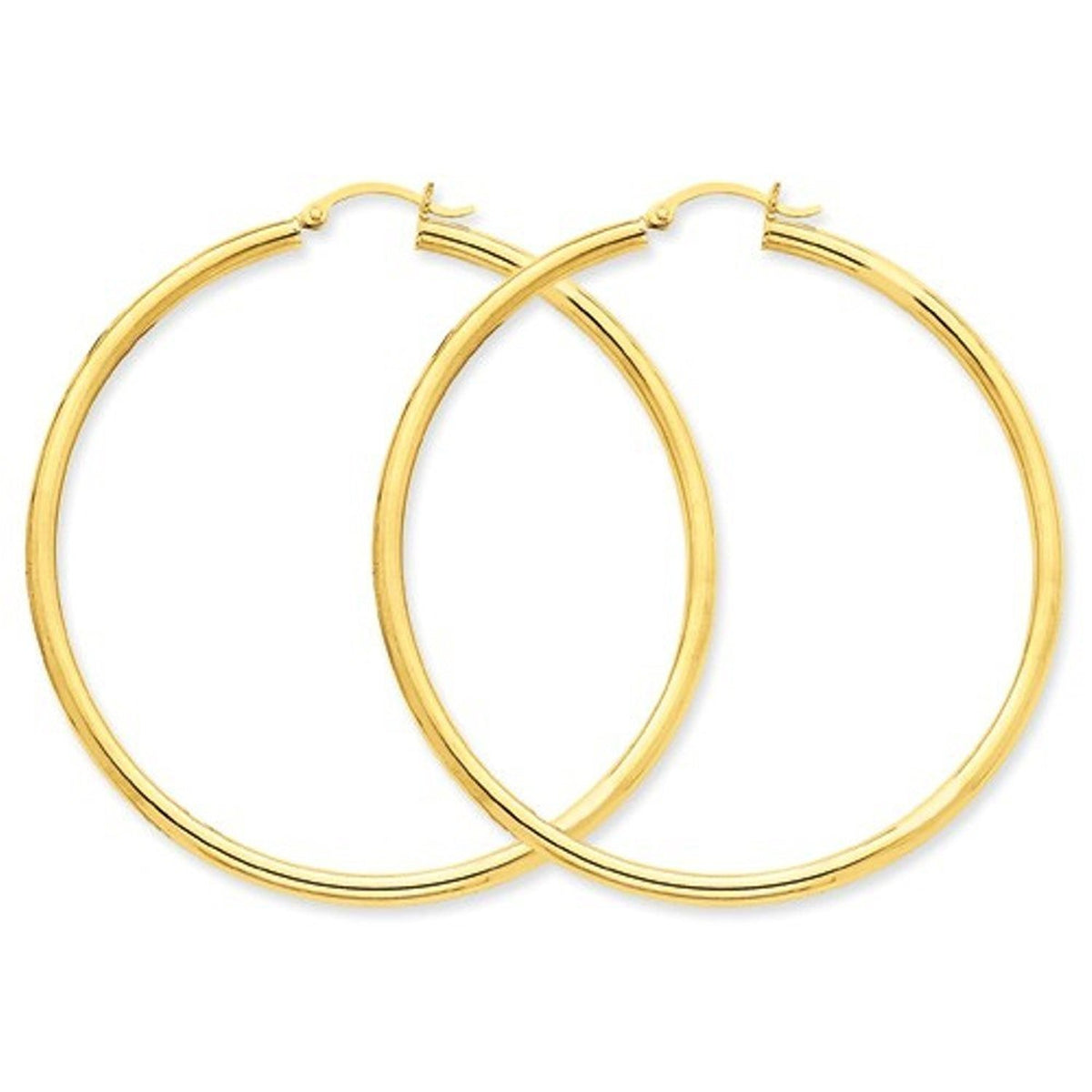 14k yellow gold classic round large hoop earrings 58mm x 3mm lightweight
