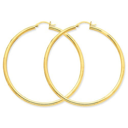 14k yellow gold classic round large hoop earrings 58mm x 3mm lightweight