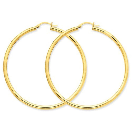 14k yellow gold classic round large hoop earrings 58mm x 3mm lightweight