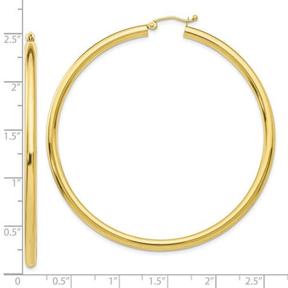 10k yellow gold classic round hoop earrings 60mm x 3mm