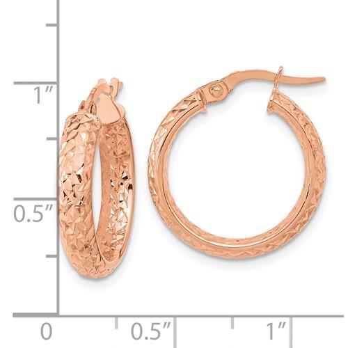 14k rose gold diamond cut inside outside round hoop earrings 19mm x 3.75mm
