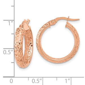 14k Rose Gold Diamond Cut Inside Outside Round Hoop Earrings 19mm x 3.75mm