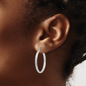 14k White Gold Diamond Cut Round Hoop Earrings 30mm x 2.5mm