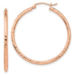 Load image into Gallery viewer, 14K Rose Gold Diamond Cut Textured Classic Round Hoop Earrings 35mm x 2mm
