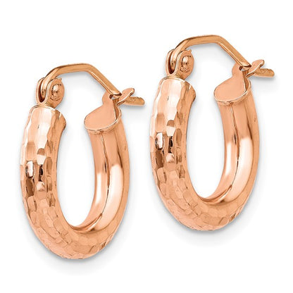 14k rose gold diamond cut textured classic round hoop earrings 14mm x 3mm