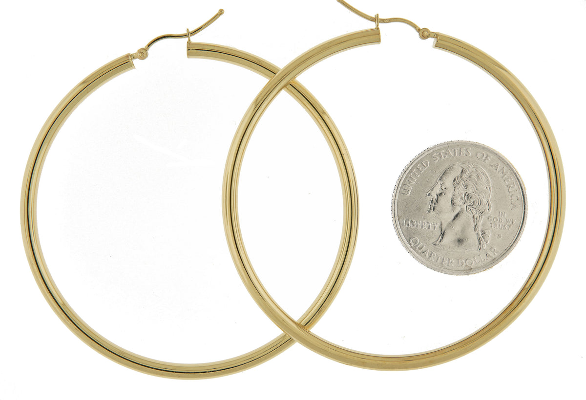 14k yellow gold classic round large hoop earrings 58mm x 3mm