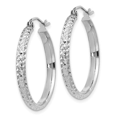 14k white gold diamond cut round hoop earrings 24mm x 2.5mm