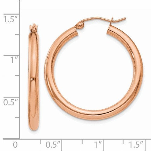 14k rose gold classic round hoop earrings 30mm x 3mm