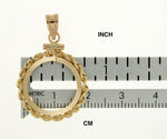 Indlæs billede til gallerivisning 14K Yellow Gold 16.5 mm Coin Bezel Holder Pendant Charm Diamond Cut Rope Edge 1/10 oz American Eagle Krugerrand Screw Top
