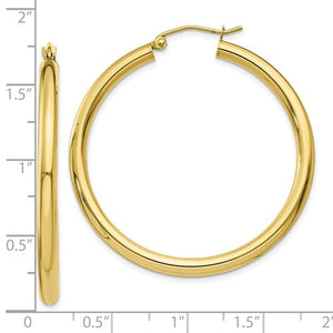 10K Yellow Gold Classic Round Hoop Earrings 41mm x 3mm