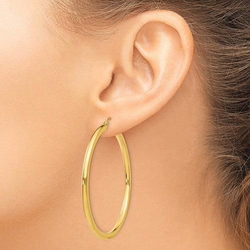 10k yellow gold classic round hoop earrings 50mm x 3mm