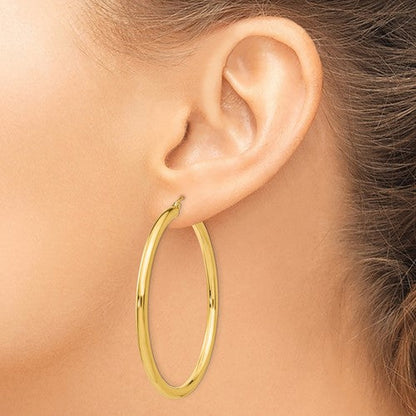 10k yellow gold classic round hoop earrings 50mm x 3mm