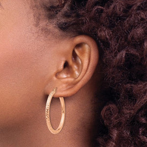 10k Rose Gold Diamond Cut Round Hoop Earrings 35mm x 3mm
