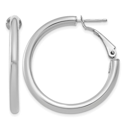 14K White Gold 32.5mm x 3mm Omega Back Round Hoop Earrings