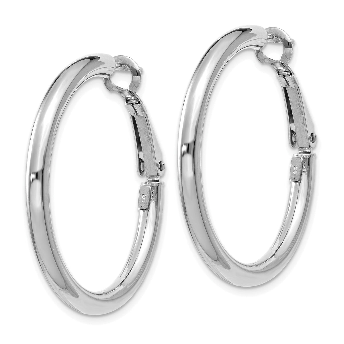 14K White Gold 32.5mm x 3mm Omega Back Round Hoop Earrings