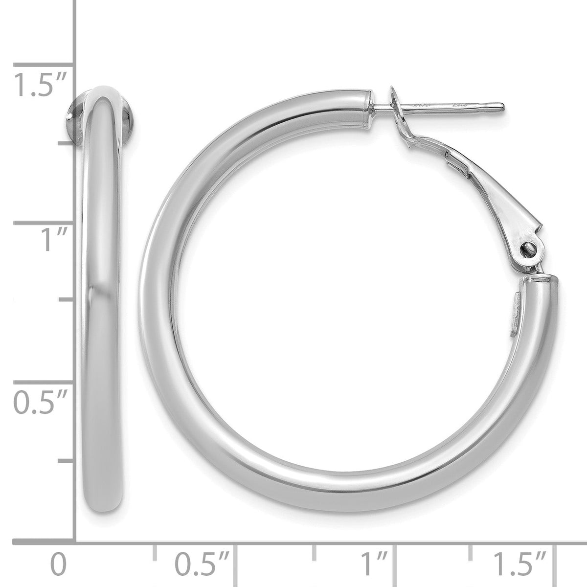 14K White Gold 32.5mm x 3mm Omega Back Round Hoop Earrings