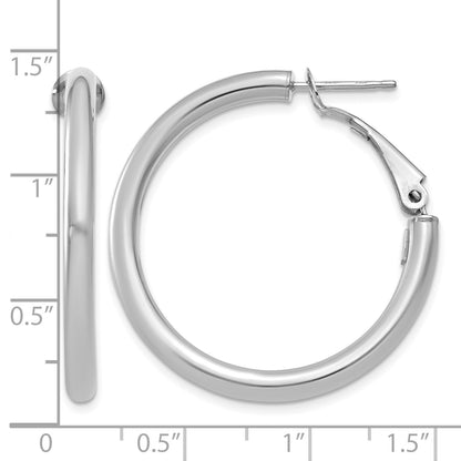 14K White Gold 32.5mm x 3mm Omega Back Round Hoop Earrings