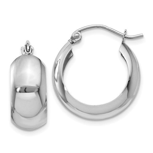 14K White Gold 13mm x 7mm Polished Round Hoop Earrings