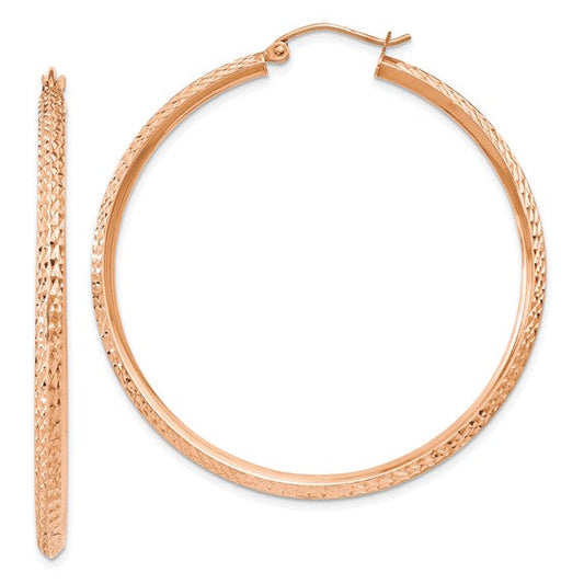 14K Rose Gold 45mm x 2.5mm Diamond Cut Knife Edge Round Hoop Earrings