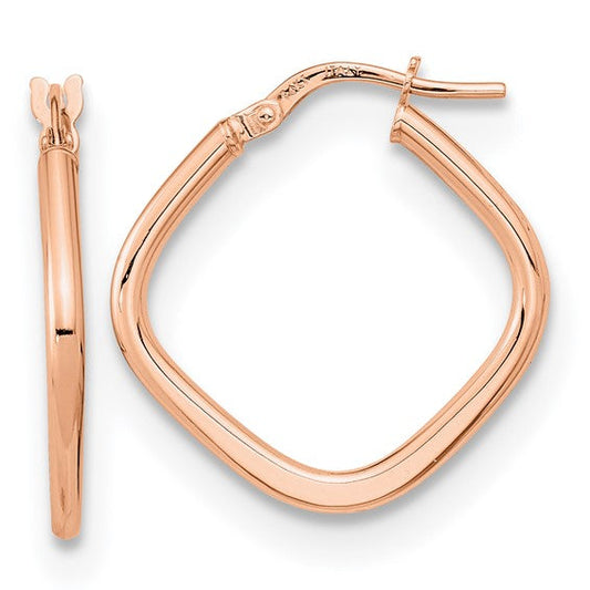 14K Rose Gold 23.75mm x 1.7mm Polished Square Tube Hoop Earrings