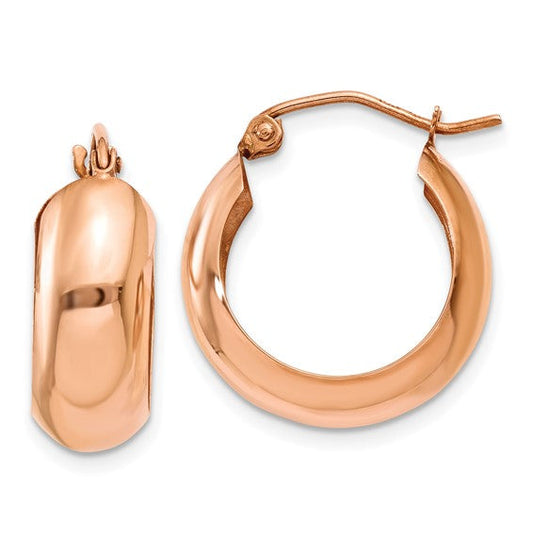 14K Rose Gold 21mm x 7mm Polished Round Hoop Earrings