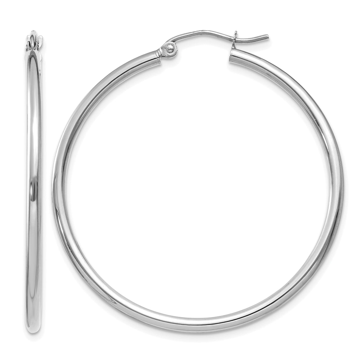 14K White Gold 40mm x 2mm Lightweight Classic Round Hoop Earrings