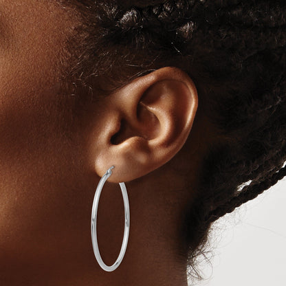 14K White Gold 40mm x 2mm Lightweight Classic Round Hoop Earrings