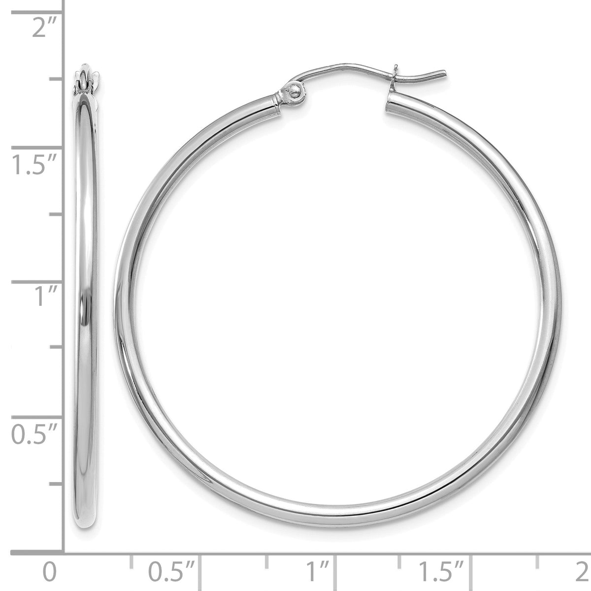 14K White Gold 40mm x 2mm Lightweight Classic Round Hoop Earrings