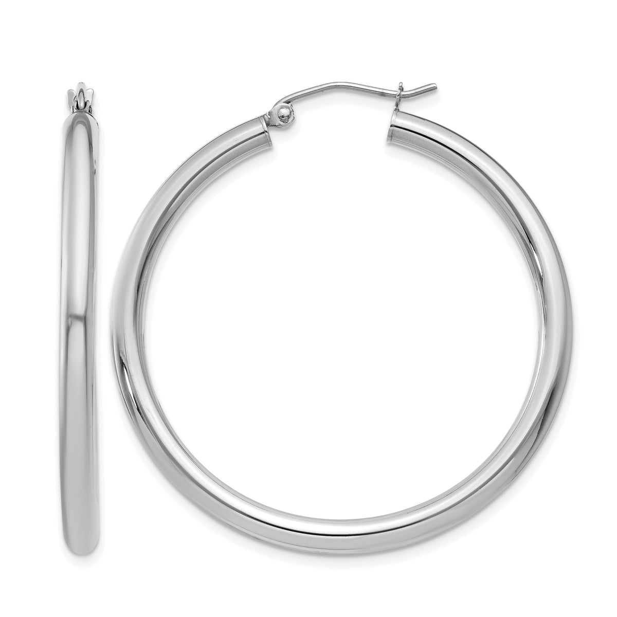 14K White Gold 40mm x 3mm Lightweight Classic Round Hoop Earrings