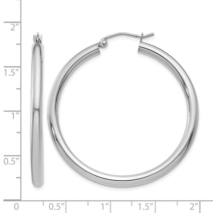 14K White Gold 40mm x 3mm Lightweight Classic Round Hoop Earrings